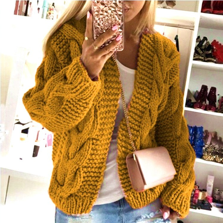 Cardigan Femme – Maille Torsadée Épaisse